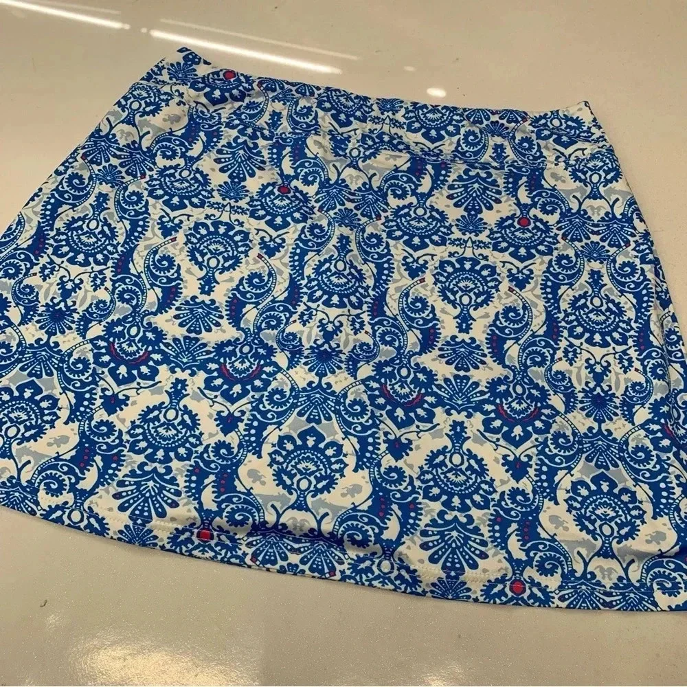 Ekouaer Skort Skirt XL Pull On Blue White Print Elastic Waist Tennis Pickelball‎